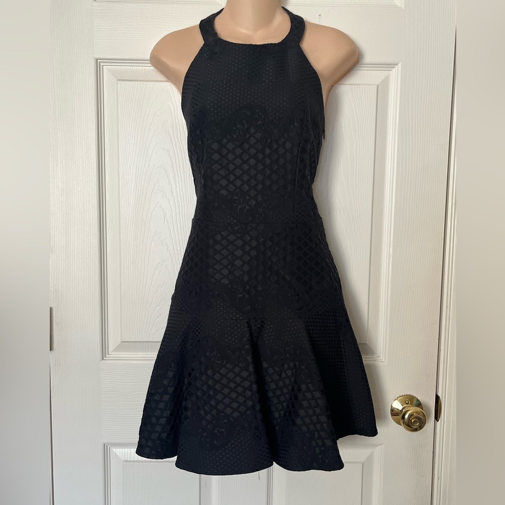 Parker Women’s Black Leona Halter Embroidered Skater Fit Flare Dress Open Back L - Picture 9 of 13